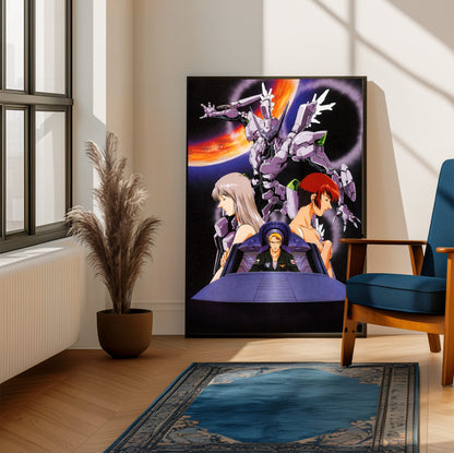 Zone of the Enders: Idolo (2001) Key Art poster framed beside a blue armchair in a sunlit room