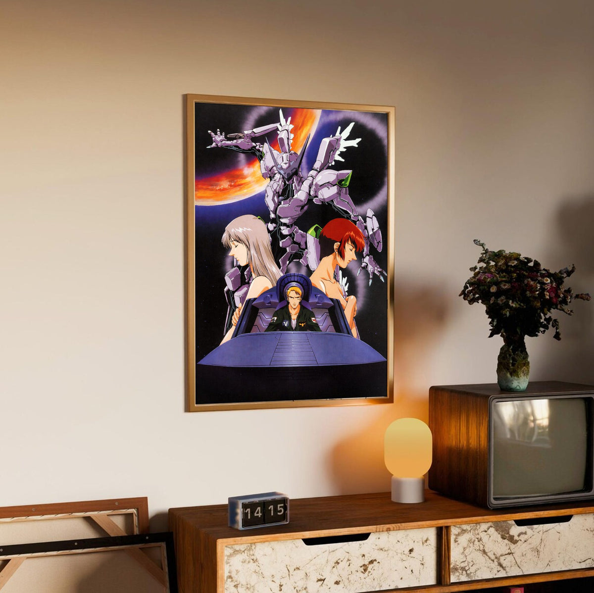 Zone of the Enders: Idolo (2001) Key Art poster in an oak frame above a sideboard
