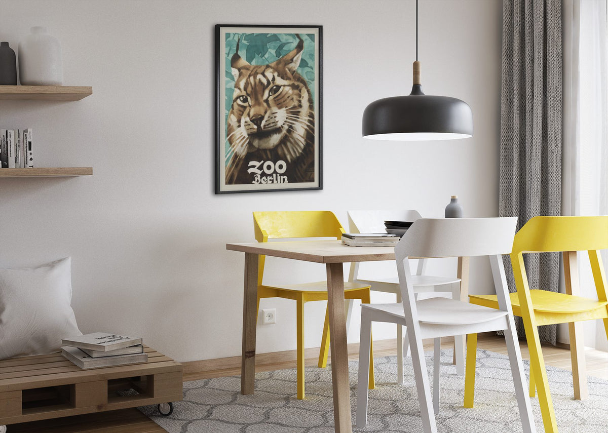 Zoo Berlin Lynx poster framed above a dining table
